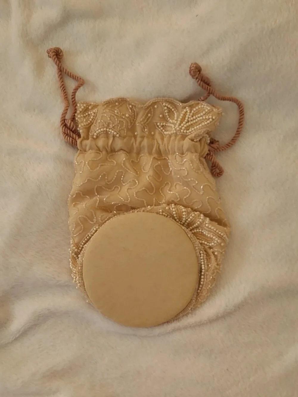 Mary McFadden Beaded Pearl-Embellished Neckline in Cream W/ Draw-string Bag
